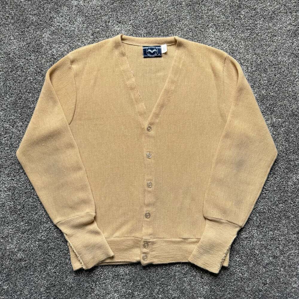 Vintage U.S. Lines Sportswear Acrylic Cardigan Sweater Tan Size M